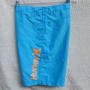 HURLEY Board Shorts Men's Size 34 Swim Trunks Blue with Large Logo